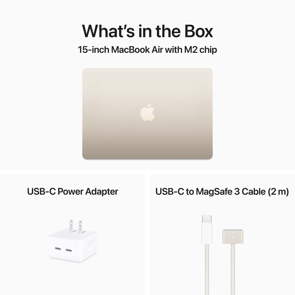 Apple MacBook Air 15-Inch (Starlight, M2 chip with 8-core CPU, 10-core GPU, 512GB SSD, 8GB Memory) - Open Box