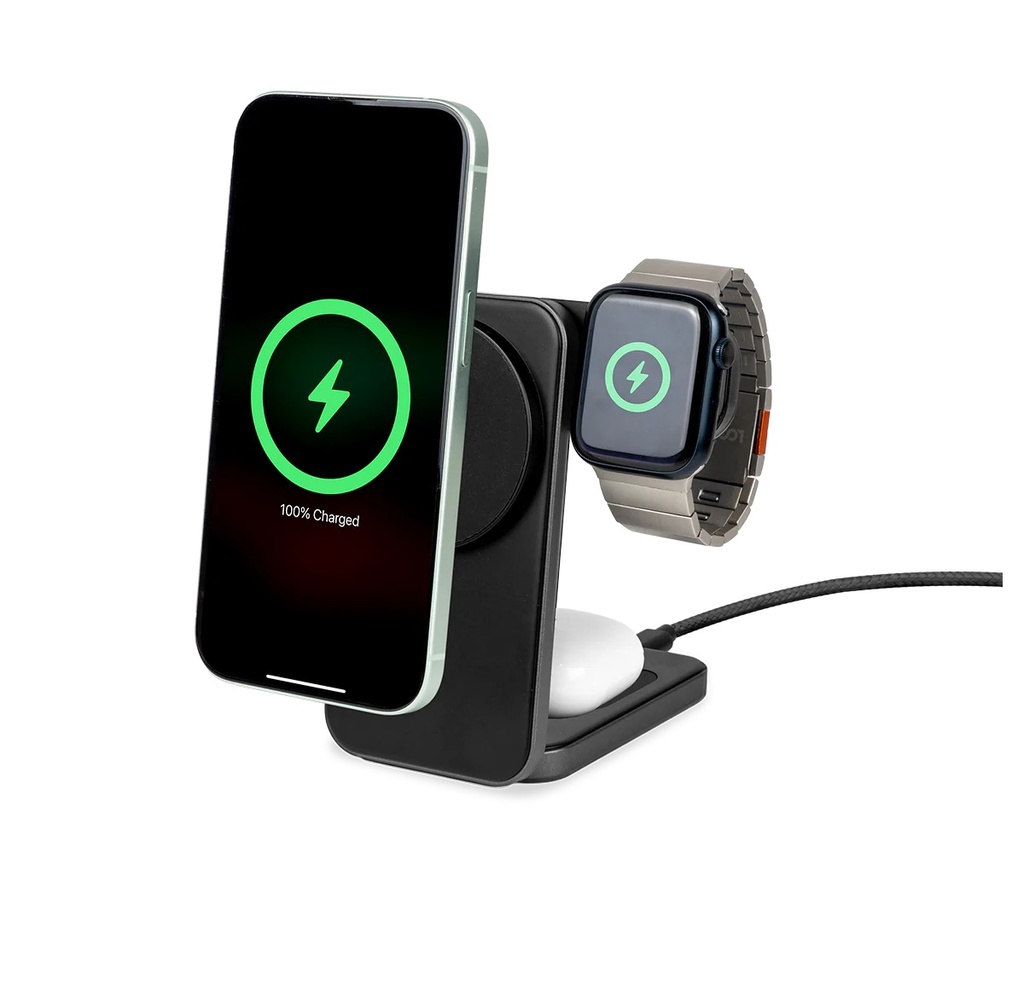 LOGiiX 3-in-1 Folding Qi Charging Stand with 20W charger - Black