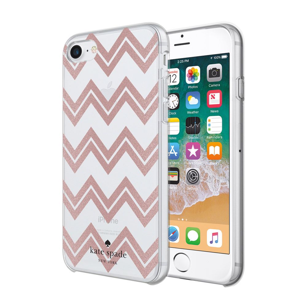 kate spade Hardshell Case for iPhone 8/7/6 - Chevron / Rose Gold Glitter