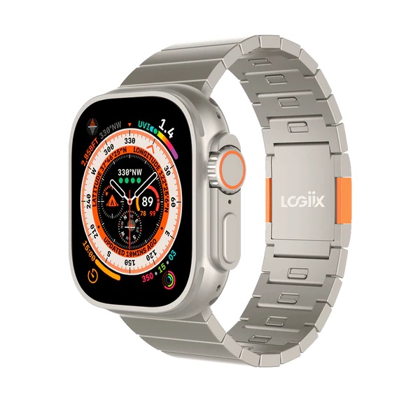 Logiix Titan Link Apple Watch Ultra Band 44mm/45mm/46mm/49mm - Steel/Titanium Finish