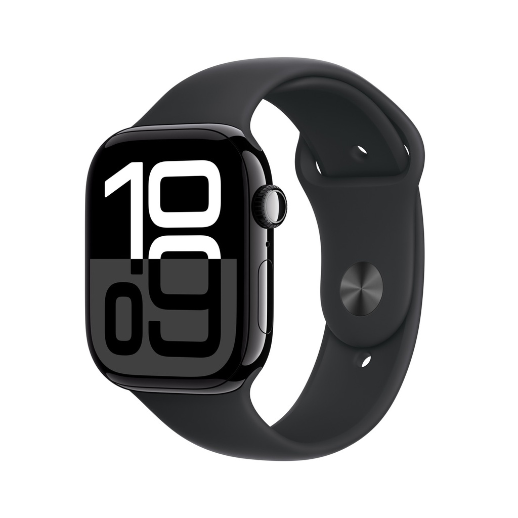 Apple Watch Series 10 Jet Black Aluminium Case with Black Sport Band (46mm, GPS + Cellular)