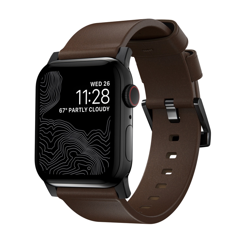 Nomad 44mm/42mm Modern Strap for Apple Watch - Black Harware / Brown Leather