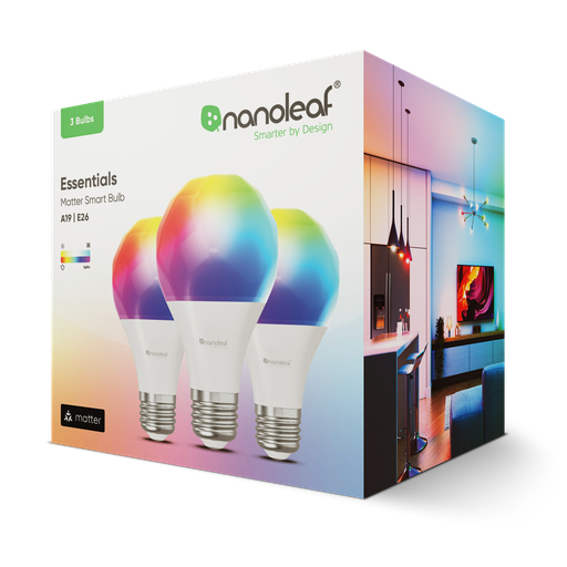 [NF080B03-3A19E] Nanoleaf Essentials Matter A19 | E26 Smart Bulbs (3 Pack)